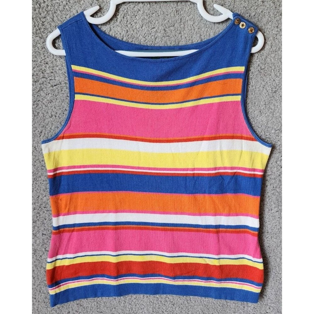 Lauren Ralph Lauren Sleeveless Lightweight Sweater Tank Top Multicolor Striped M